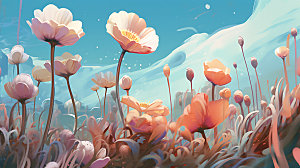 梦幻花卉植物自然CG插画