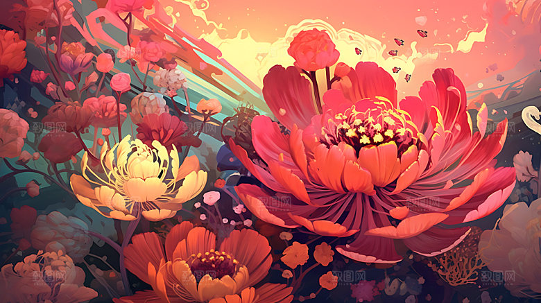 梦幻花卉艺术风格化CG插画