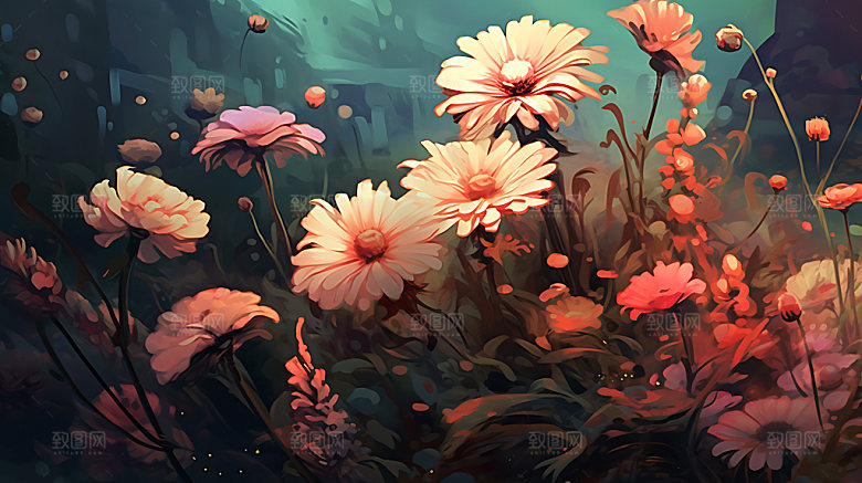 梦幻花卉植物自然CG插画