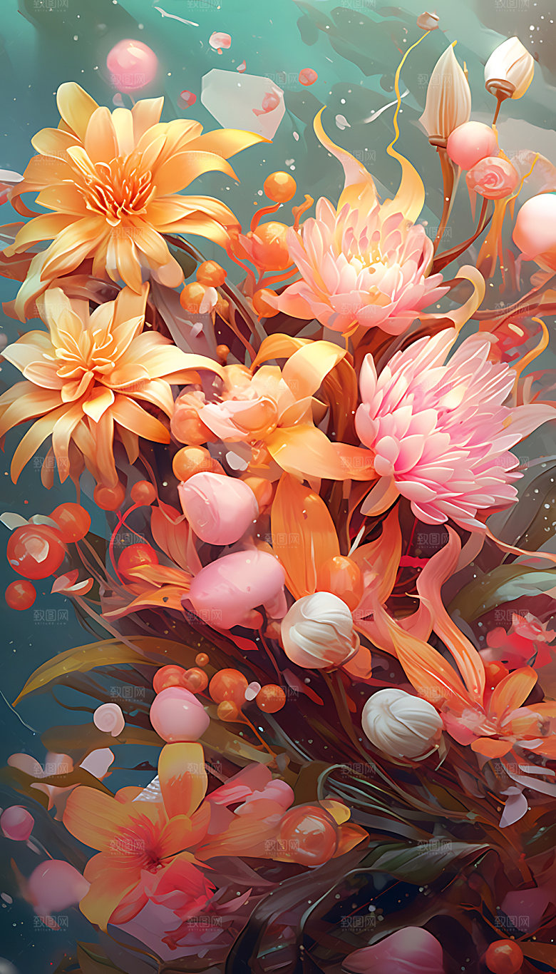 梦幻花卉幻想艺术CG插画