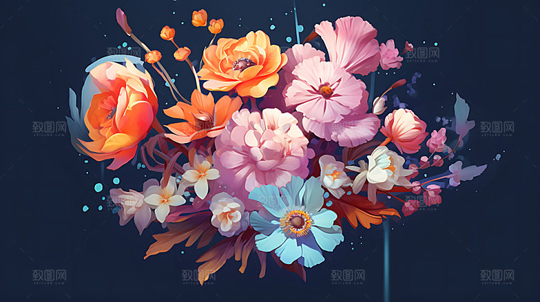 梦幻花卉幻想风格化CG插画