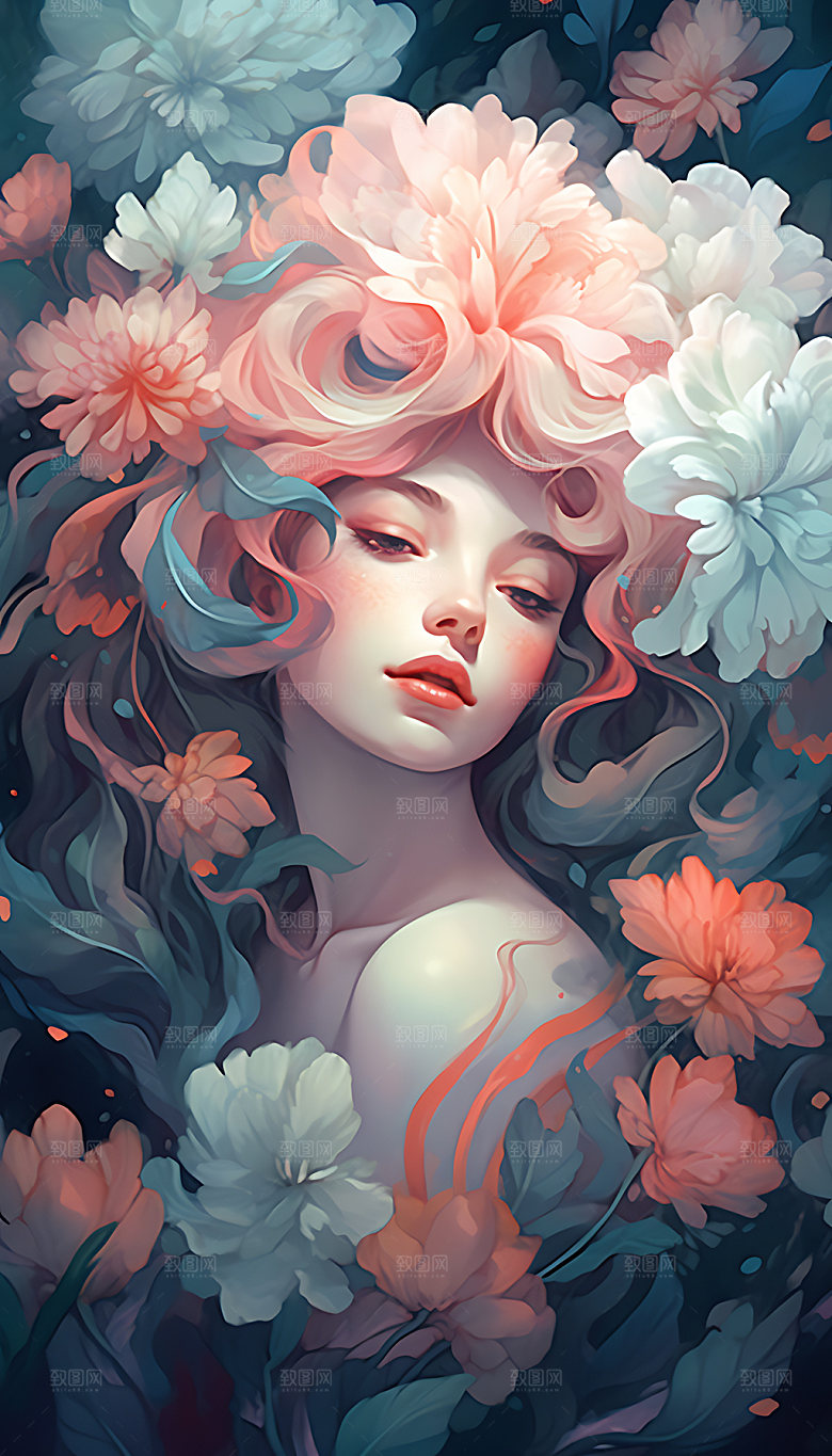 梦幻花卉色彩艺术CG插画