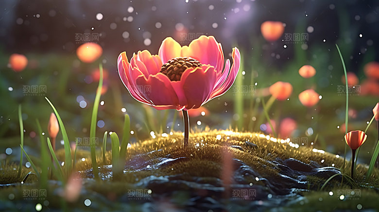 梦幻花卉艺术色彩CG插画