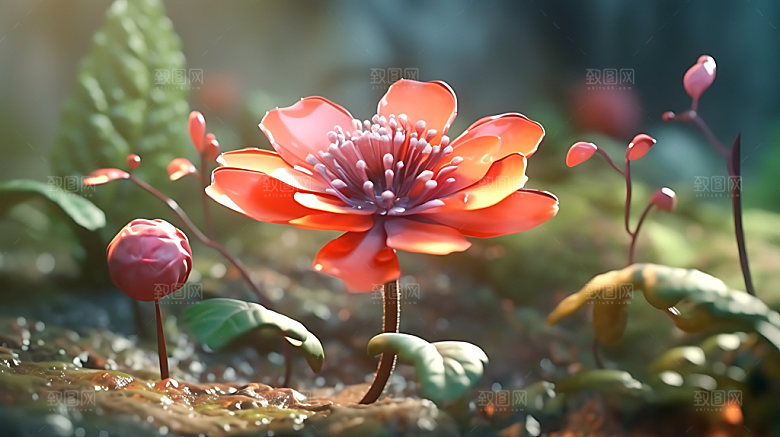 梦幻花卉风格化色彩CG插画