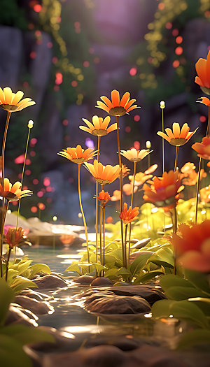 梦幻花卉自然植物CG插画