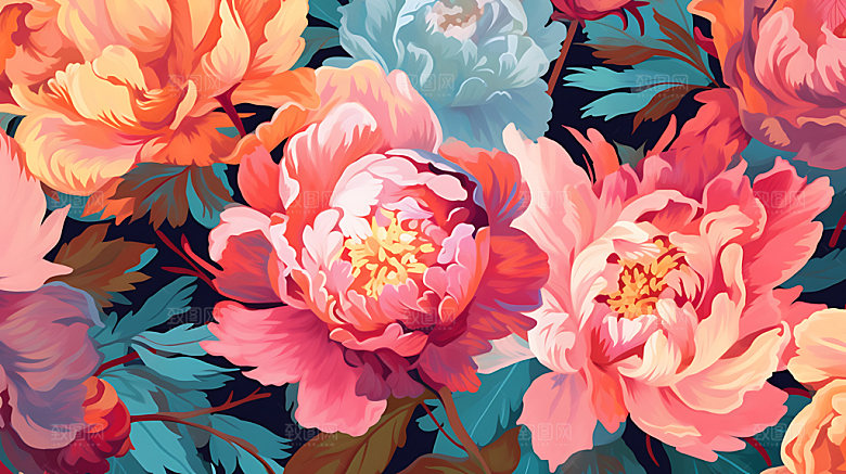 梦幻花卉色彩植物CG插画