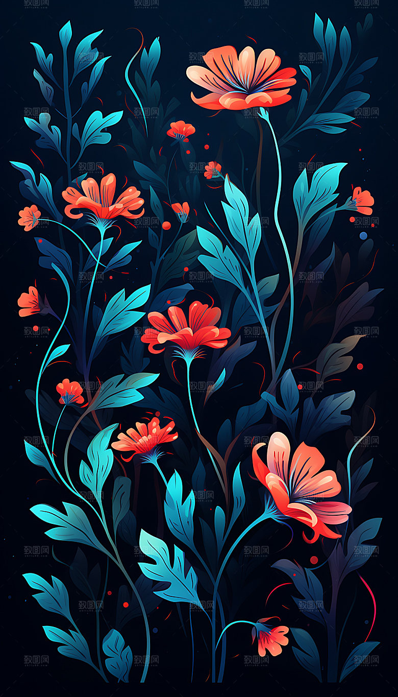 梦幻花卉风格化植物CG插画