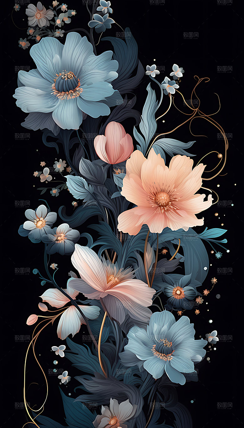 梦幻花卉自然色彩CG插画
