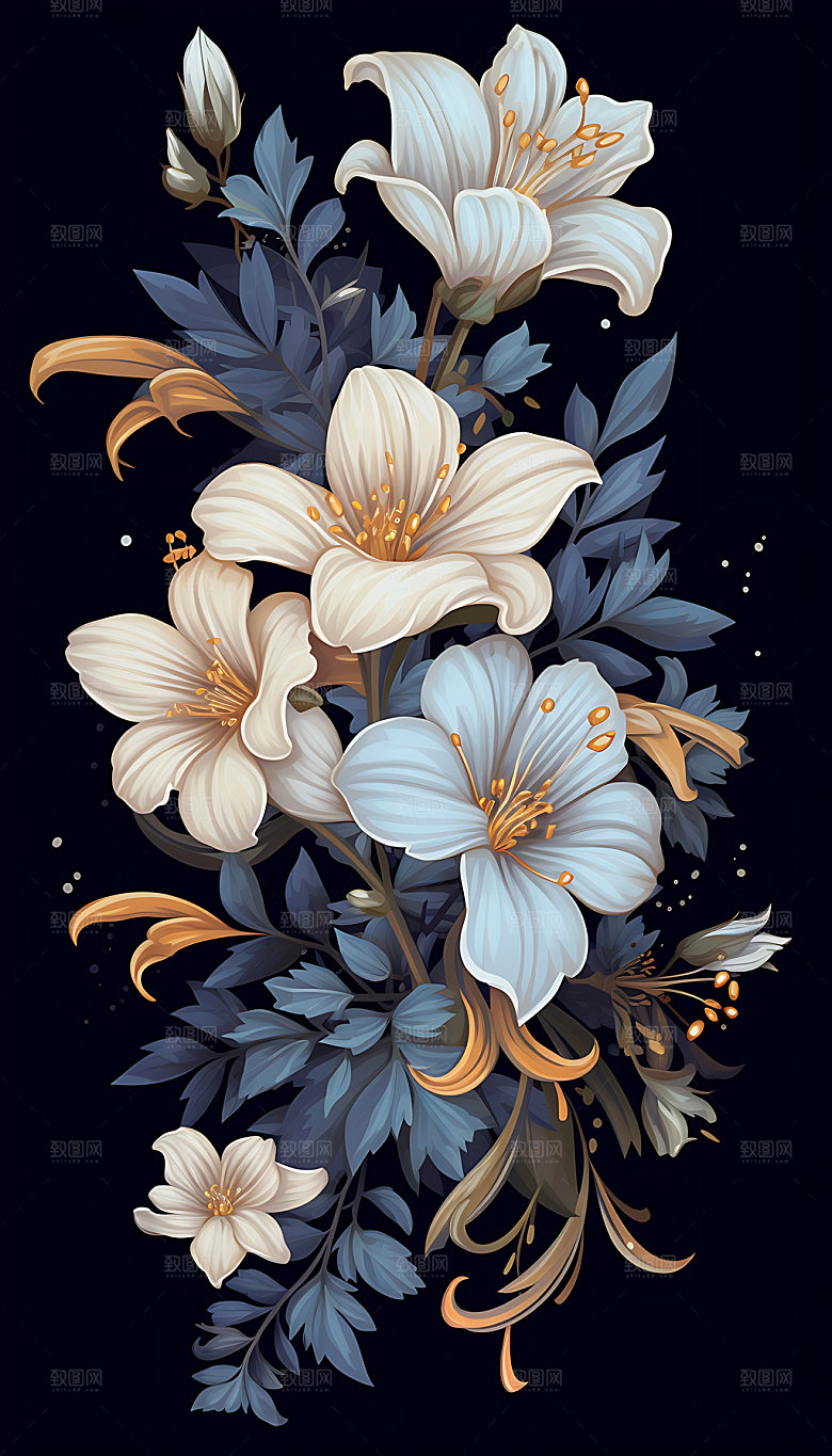梦幻花卉自然植物CG插画
