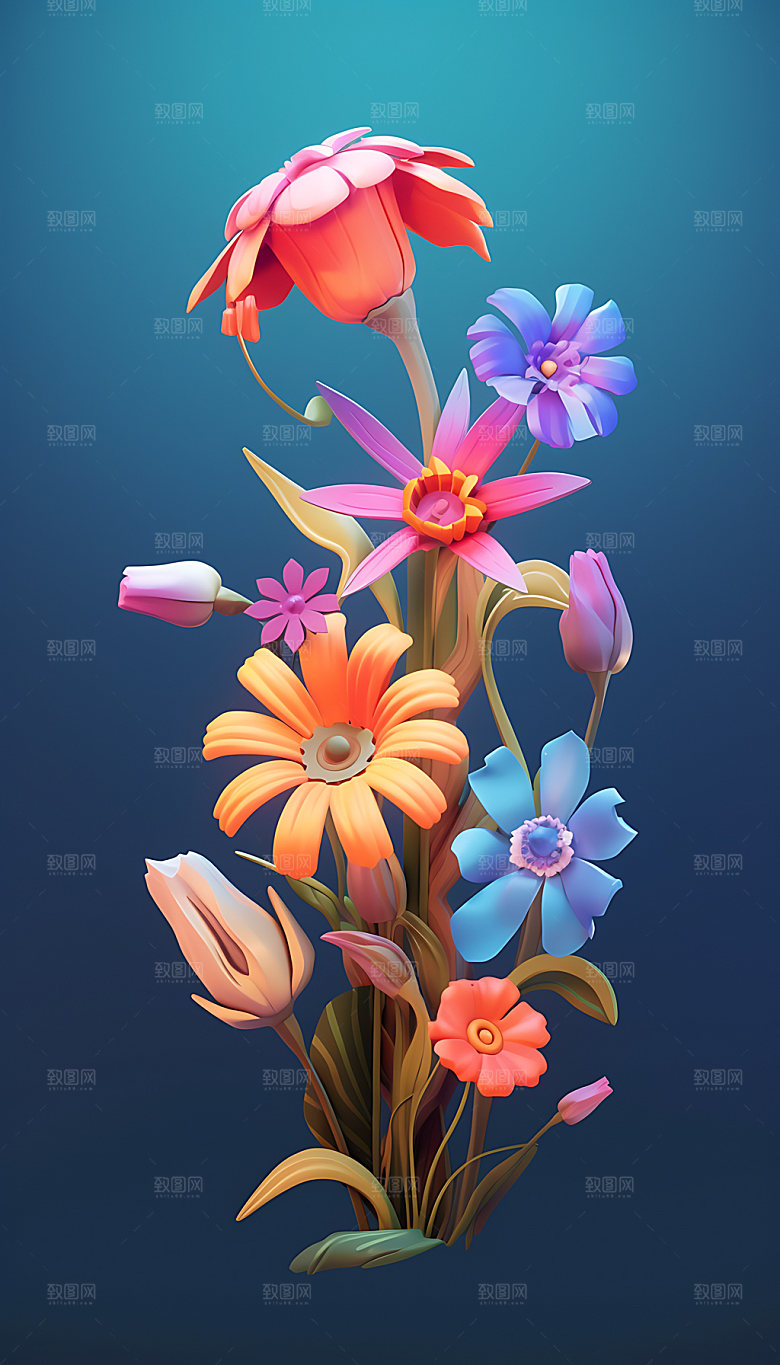梦幻花卉艺术色彩CG插画