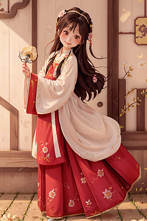 汉服少女中国风甜美插画