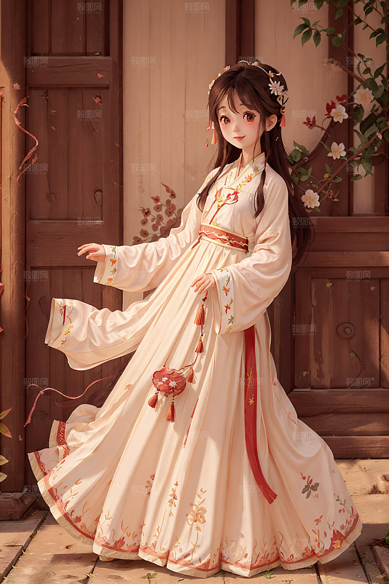 汉服少女传统文化水墨风插画