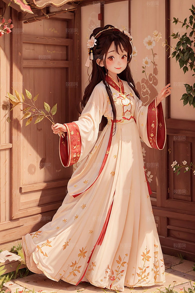 汉服少女中国风人物插画