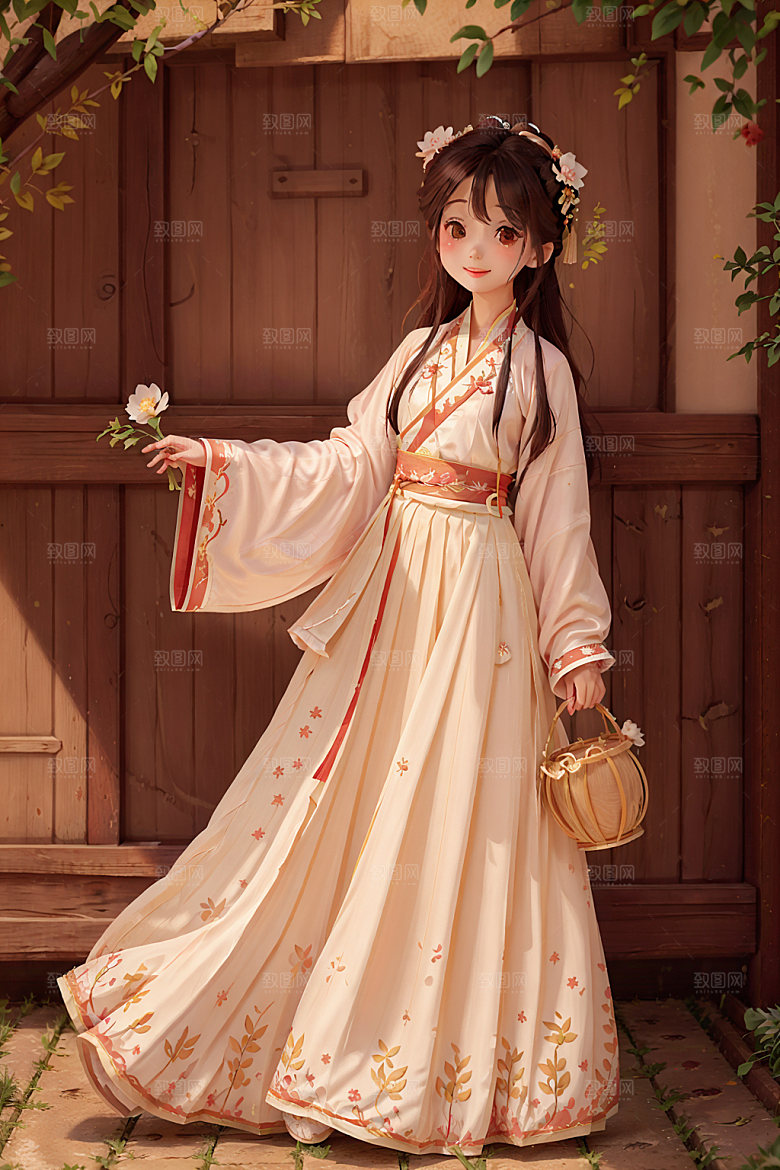 汉服少女唯美卡通插画