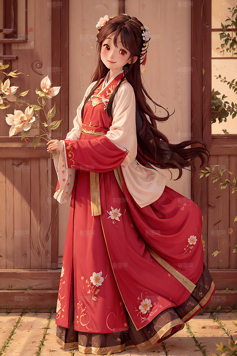 汉服少女人物中国风插画
