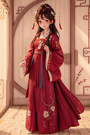 汉服少女唯美中国风插画