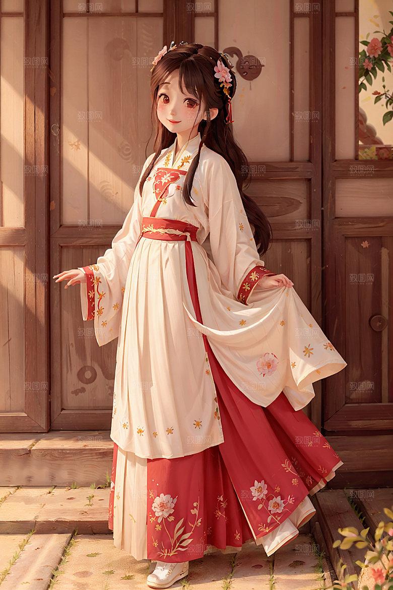 汉服少女甜美人物插画
