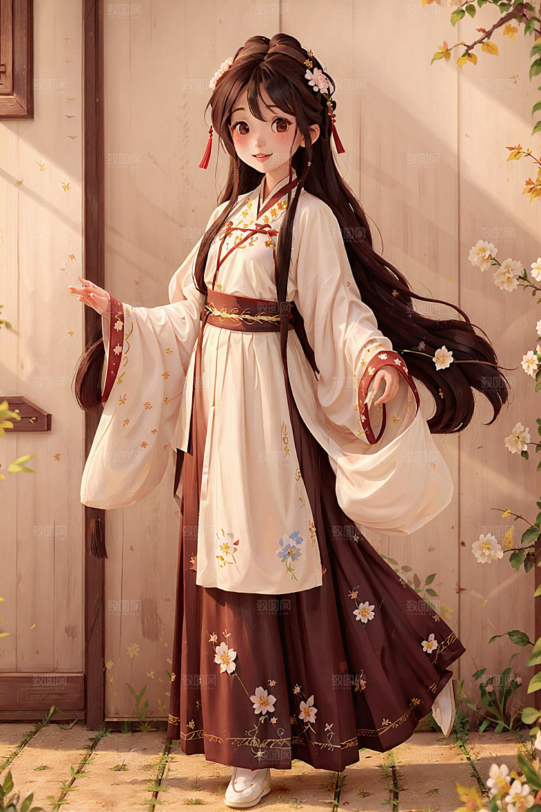 汉服少女可爱人物插画