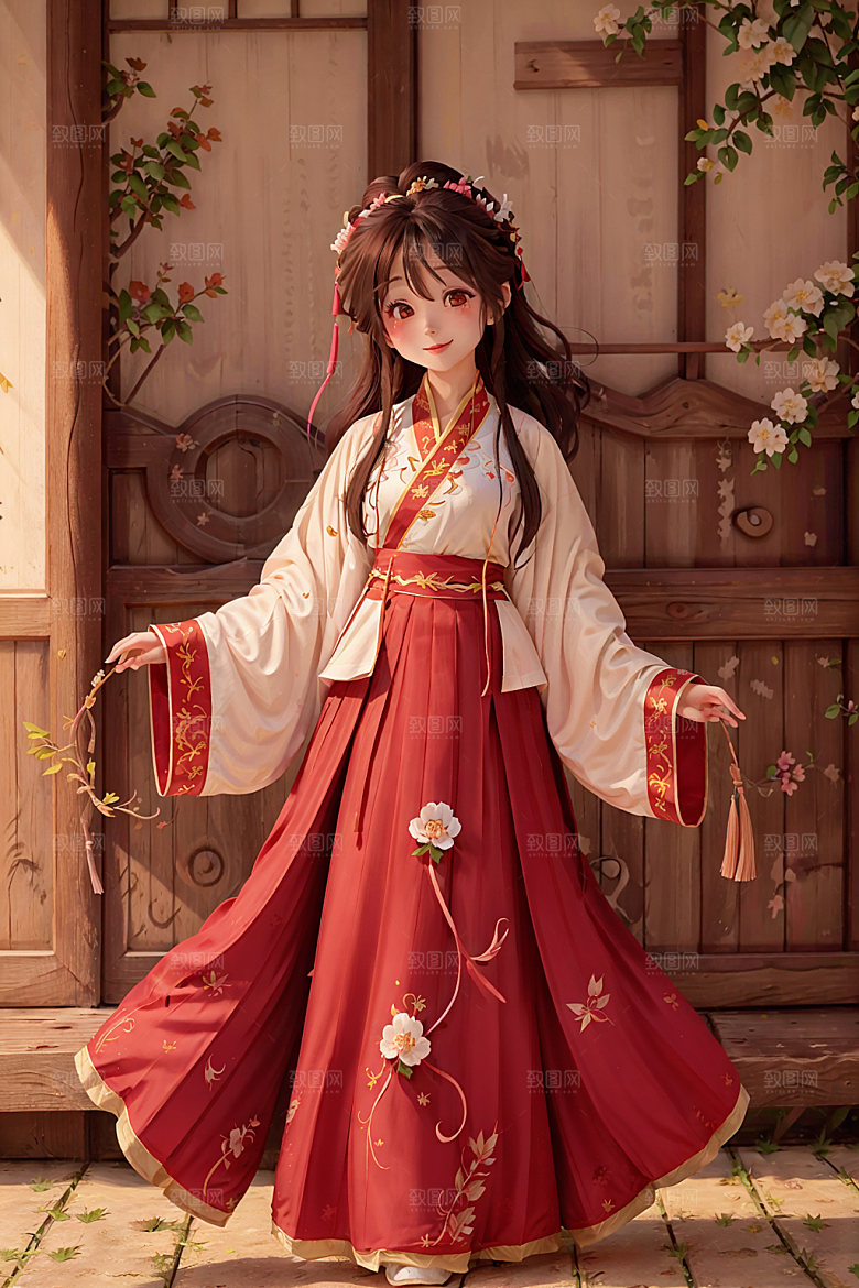 汉服少女人物国画风插画