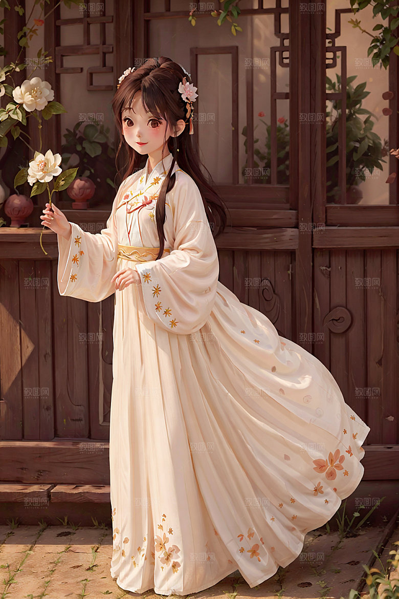 汉服少女中国风传统文化插画