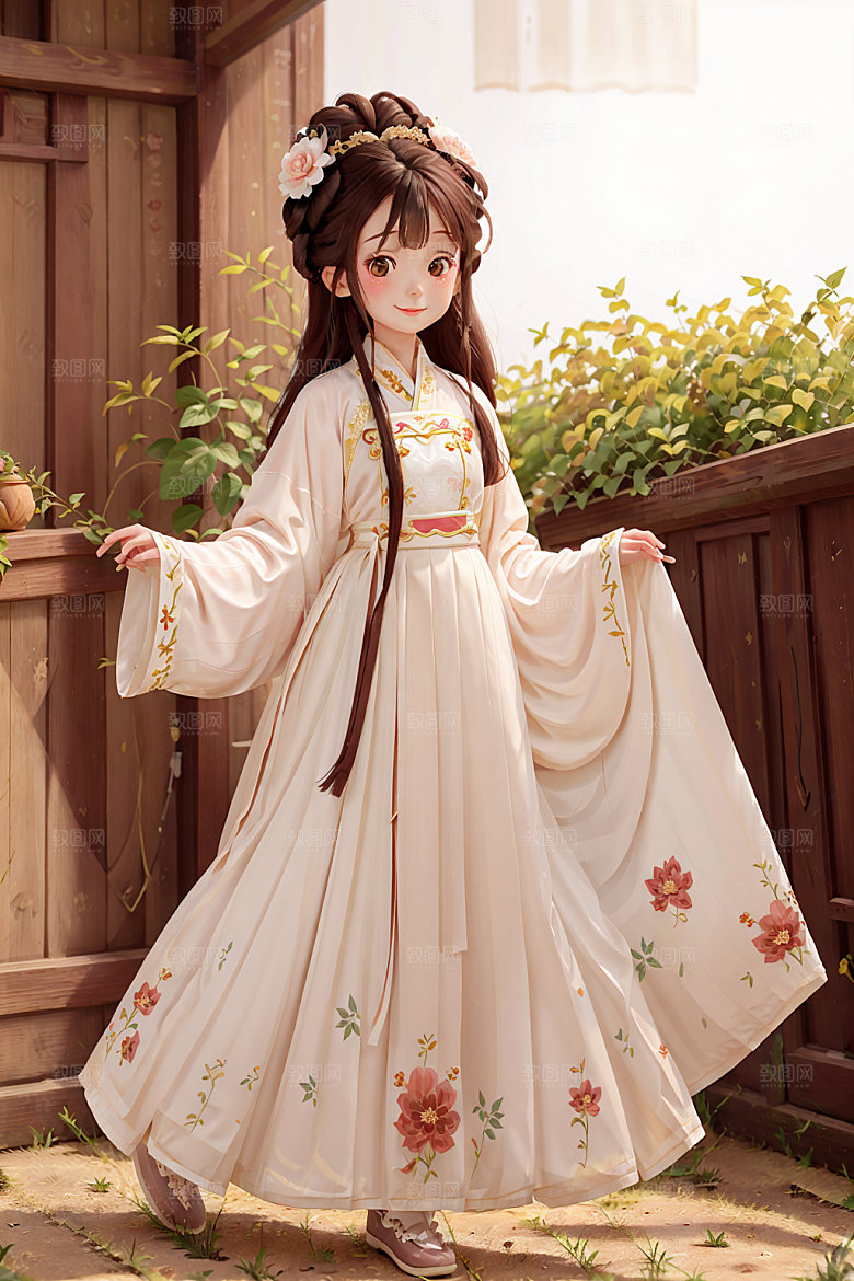 汉服少女可爱传统文化插画