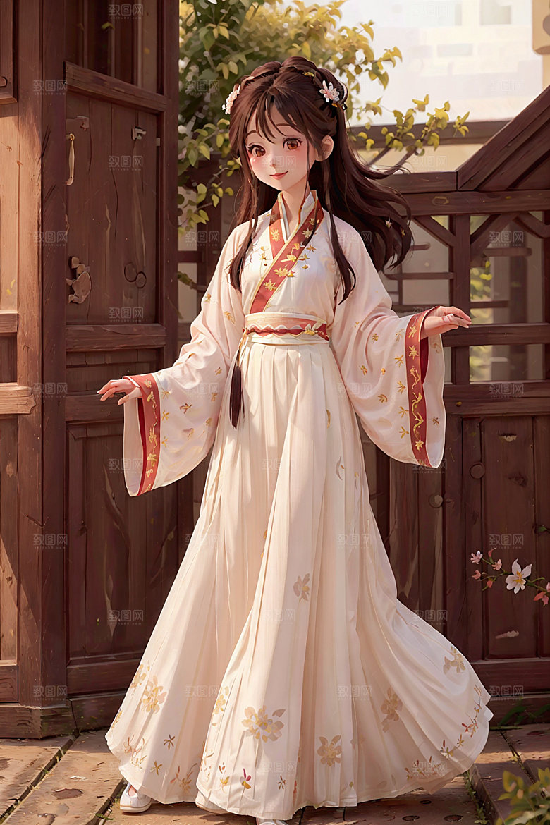 汉服少女传统文化水墨风插画