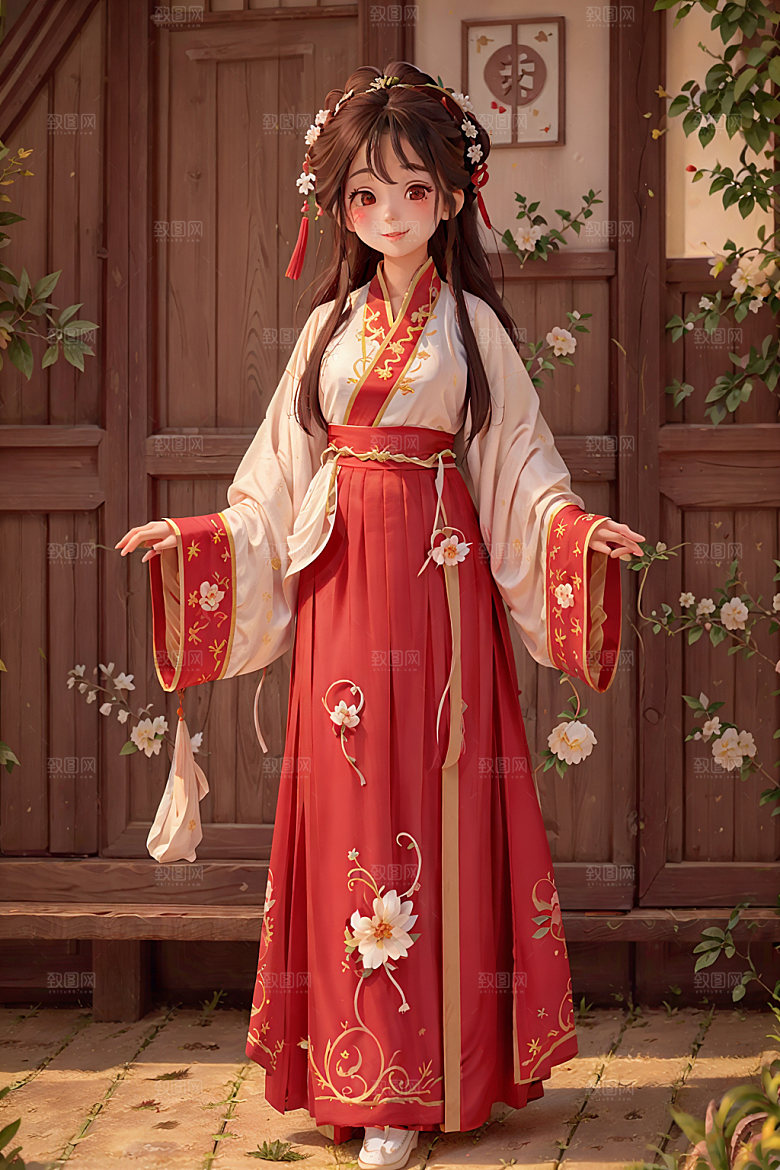 汉服少女人物甜美插画