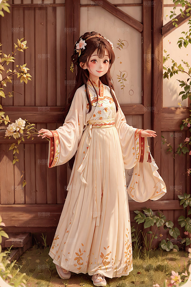 汉服少女人物甜美插画