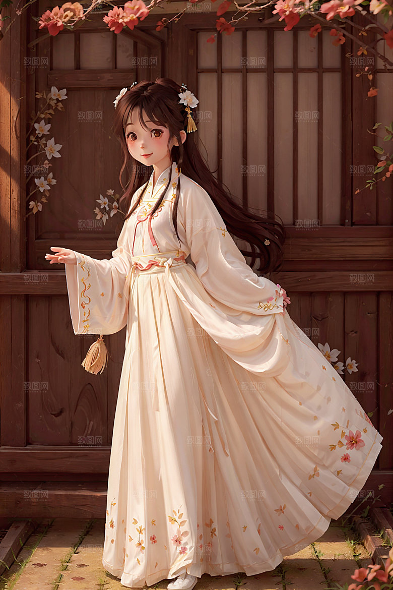 汉服少女水墨风唯美插画