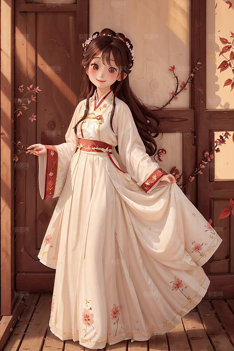 汉服少女甜美水墨风插画