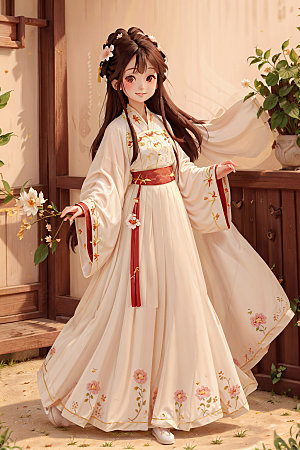 汉服少女传统文化中国风插画