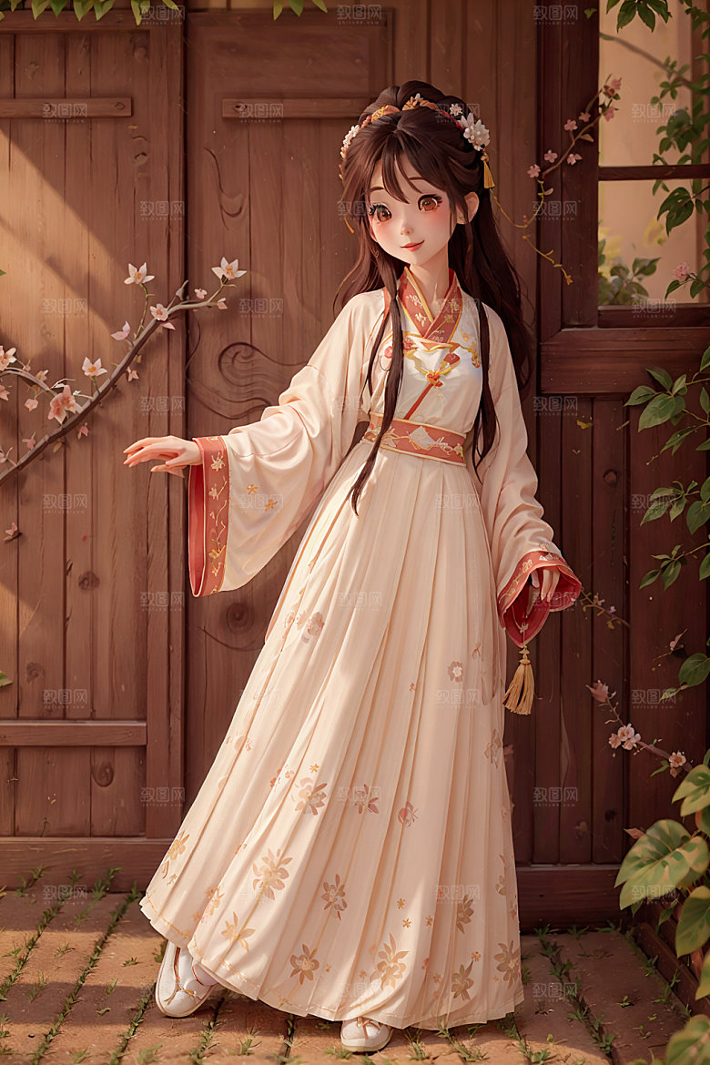 汉服少女水墨风中国风插画