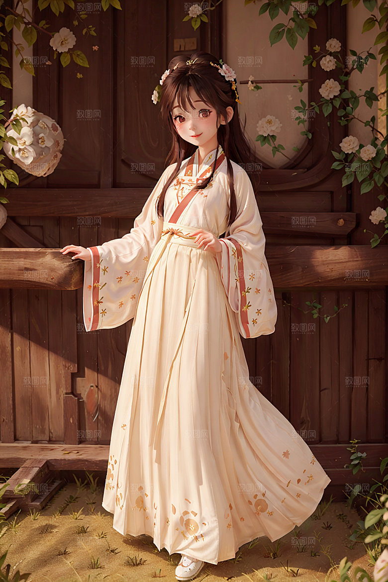 汉服少女唯美传统文化插画