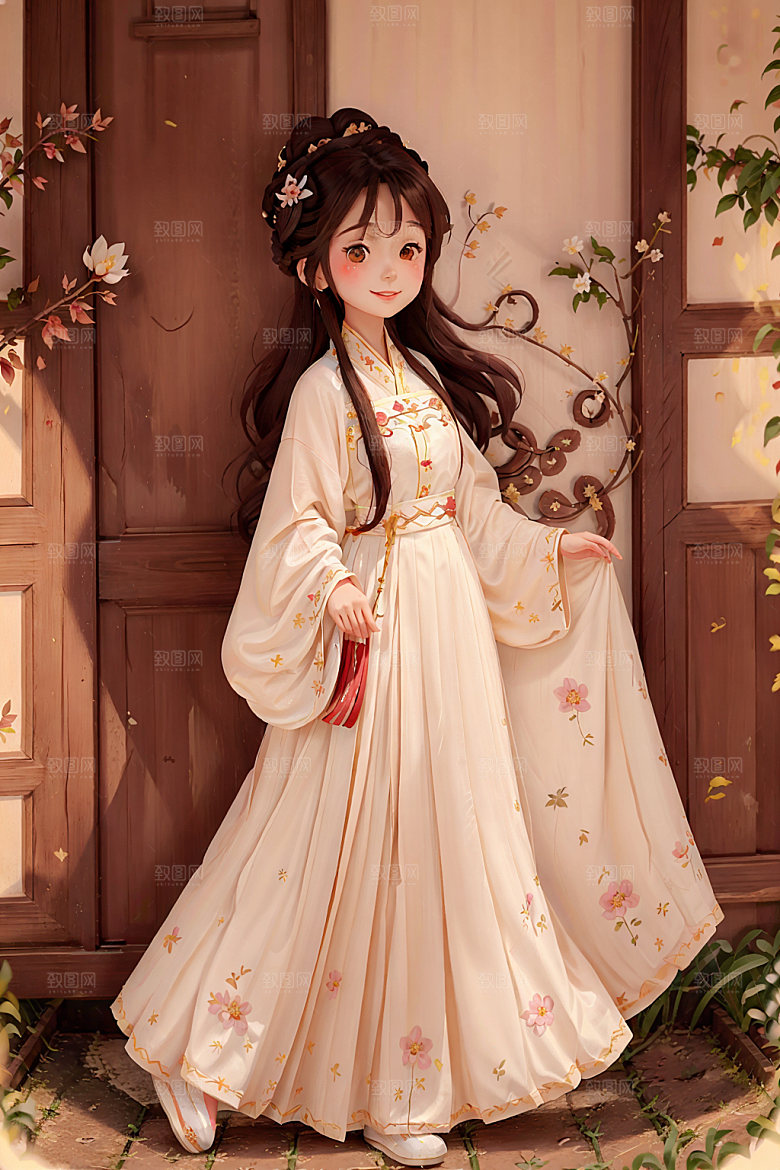 汉服少女可爱传统文化插画