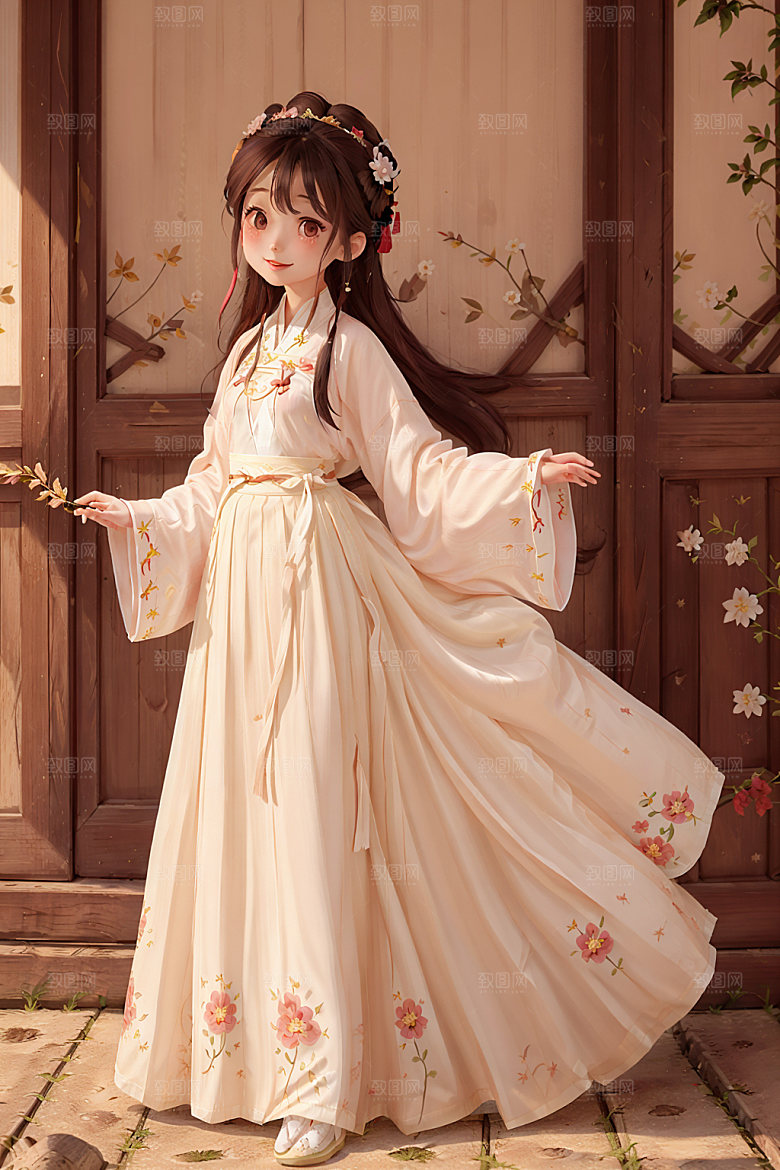 汉服少女可爱唯美插画