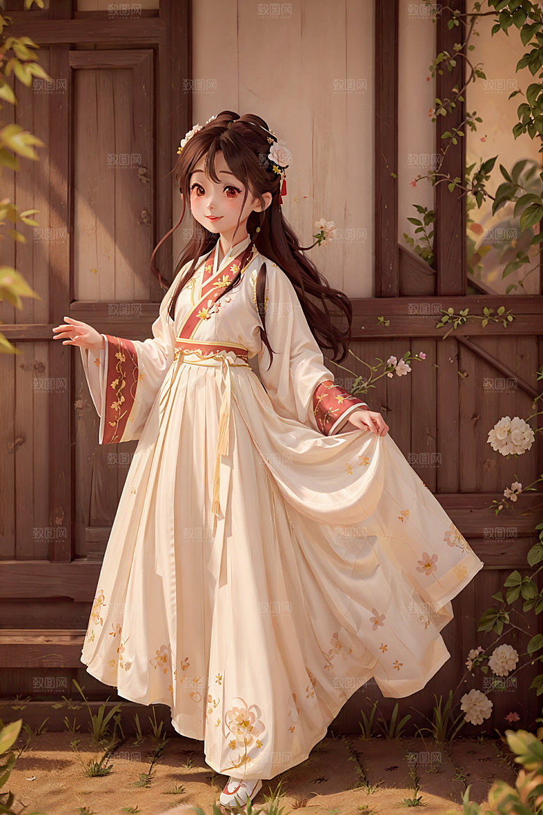 汉服少女甜美传统文化插画