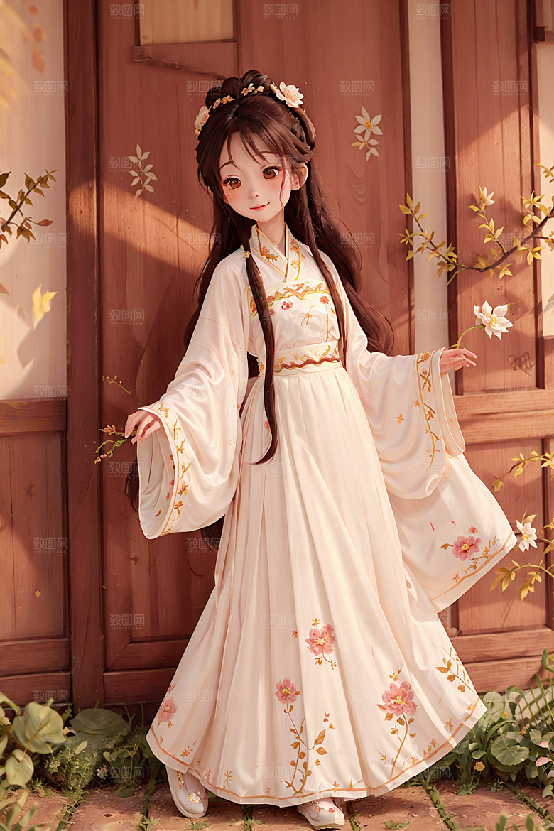汉服少女卡通唯美插画