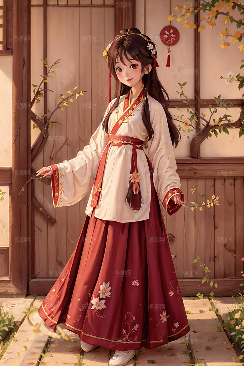汉服少女卡通人物插画