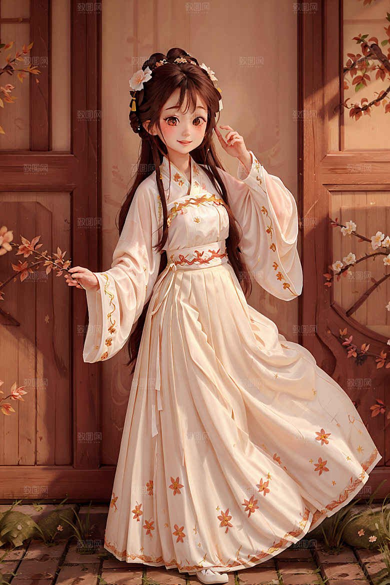 汉服少女传统文化唯美插画