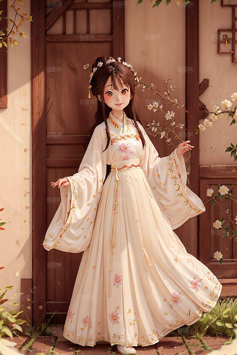 汉服少女水墨风唯美插画