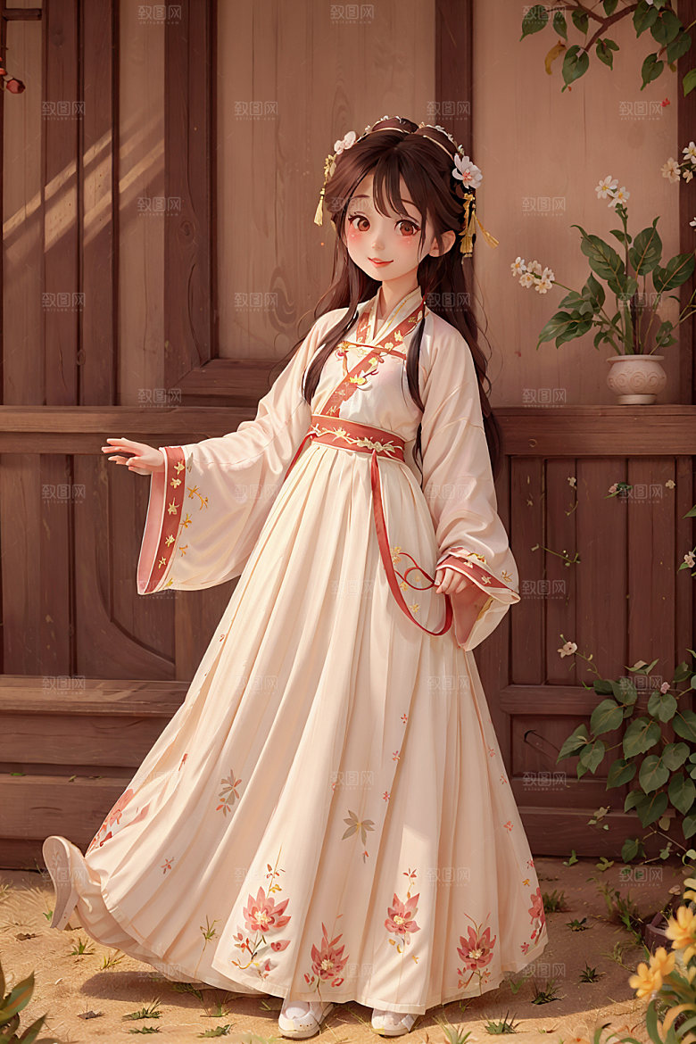 汉服少女可爱甜美插画
