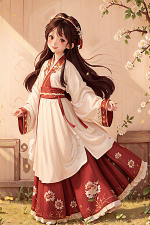 汉服少女中国风唯美插画