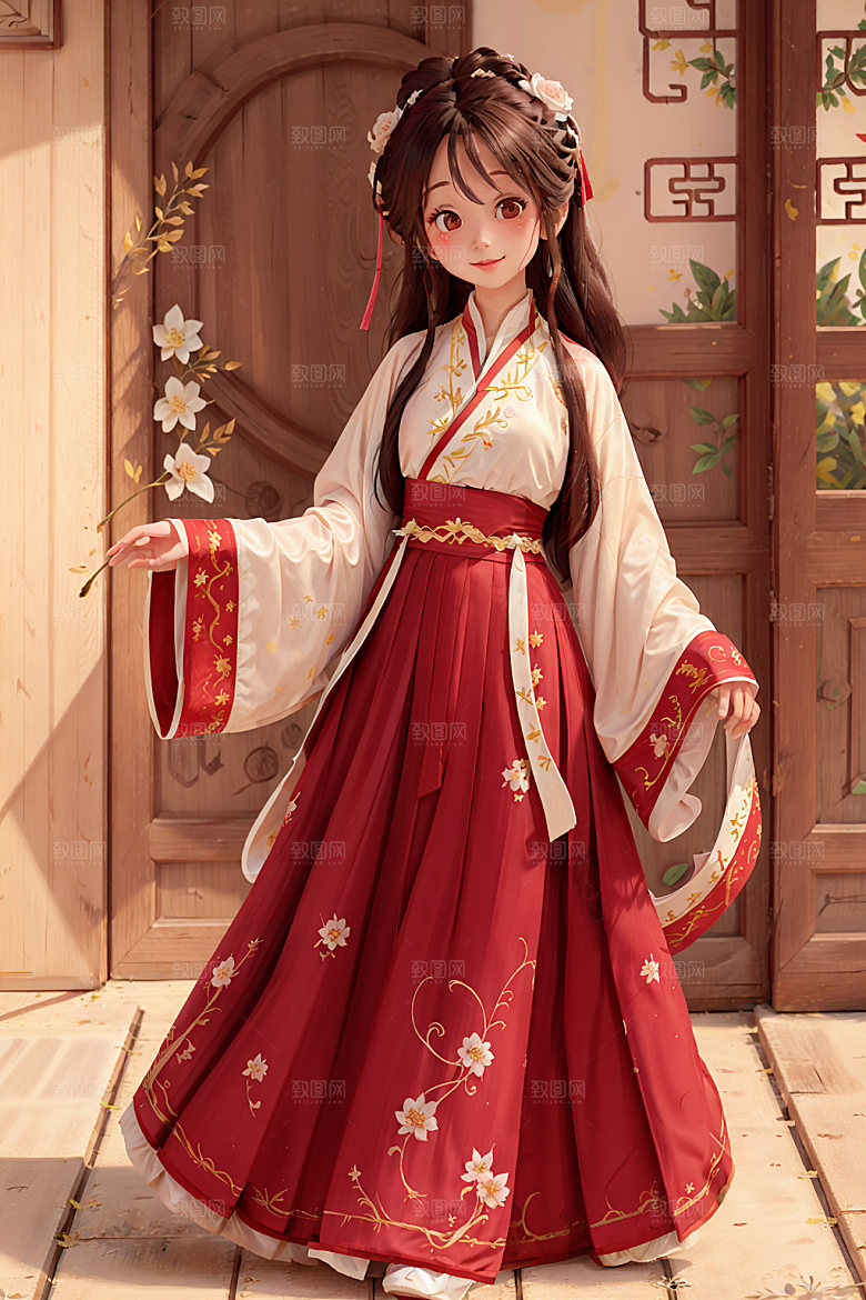 汉服少女中国风可爱插画