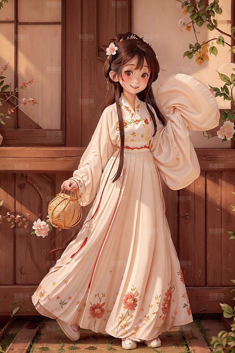 汉服少女唯美卡通插画