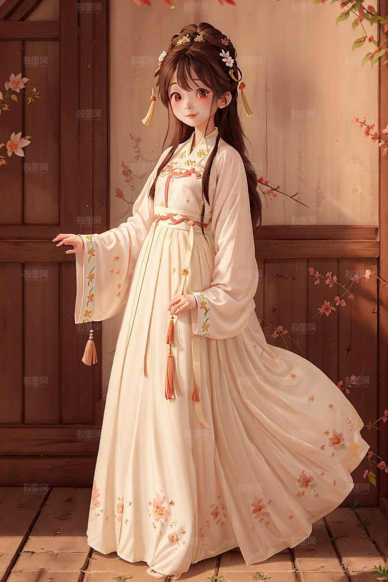 汉服少女甜美可爱插画