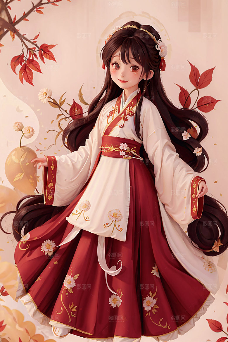 汉服少女传统文化水墨风插画