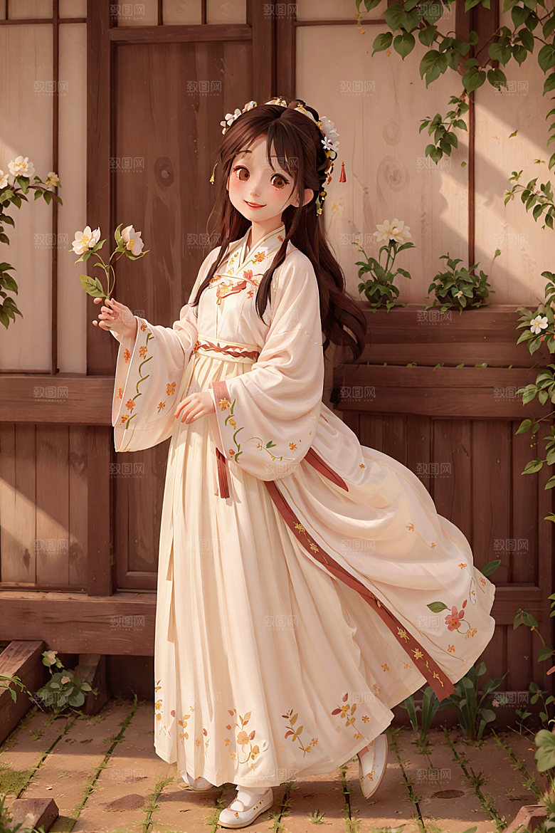 汉服少女中国风人物插画