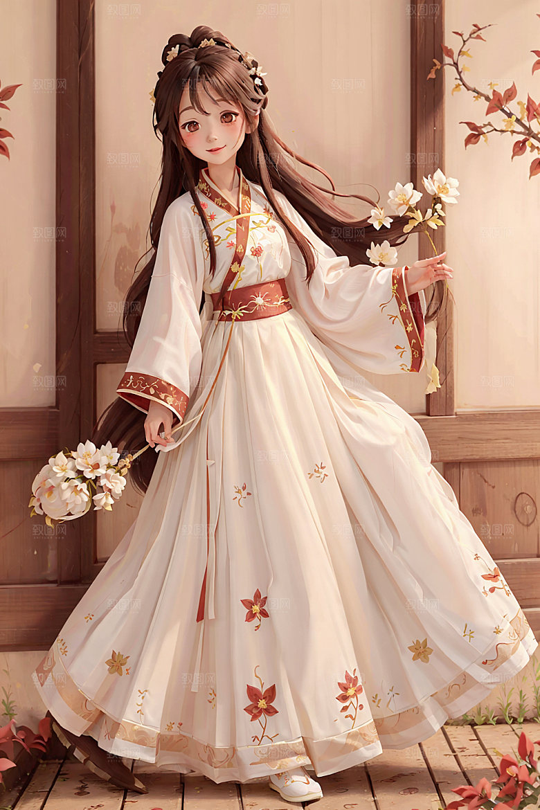 汉服少女传统文化水墨风插画