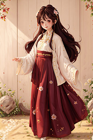 汉服少女人物甜美插画