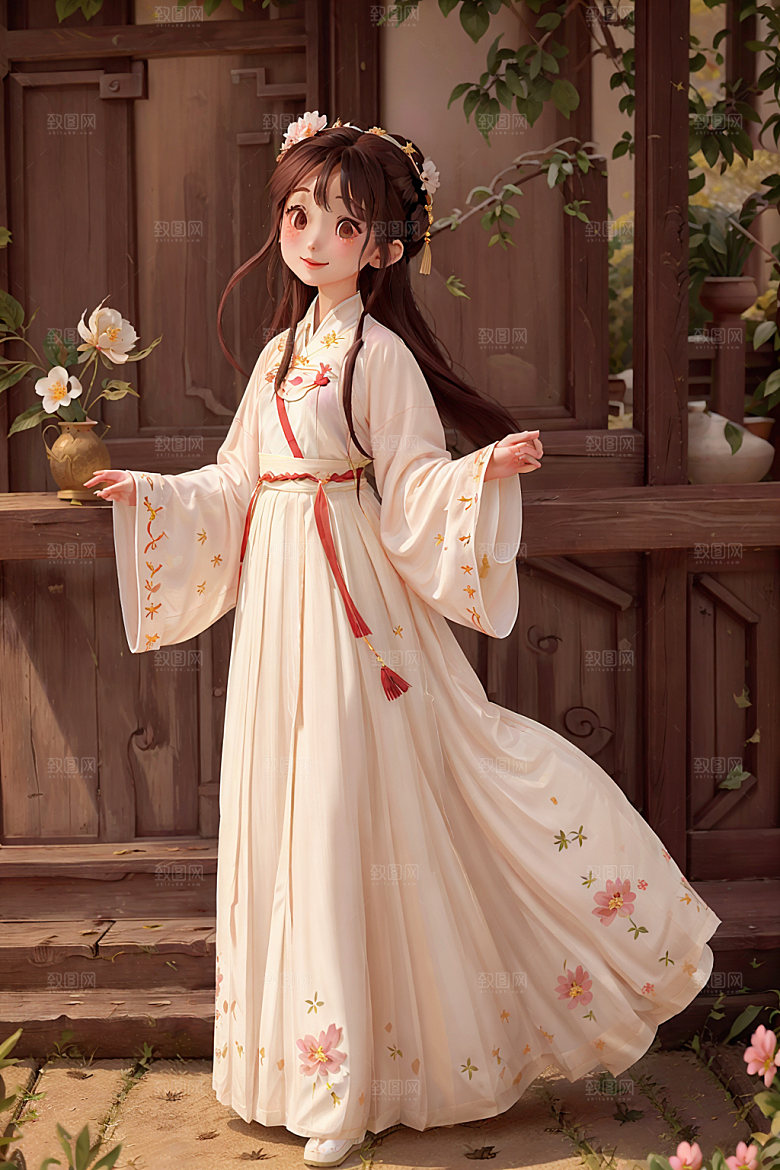 汉服少女唯美传统文化插画